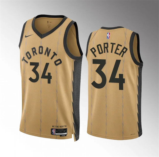Men's Toronto Raptors #34 Jontay Porter Gold 2023/24 City Edition Stitched Basketball Jersey